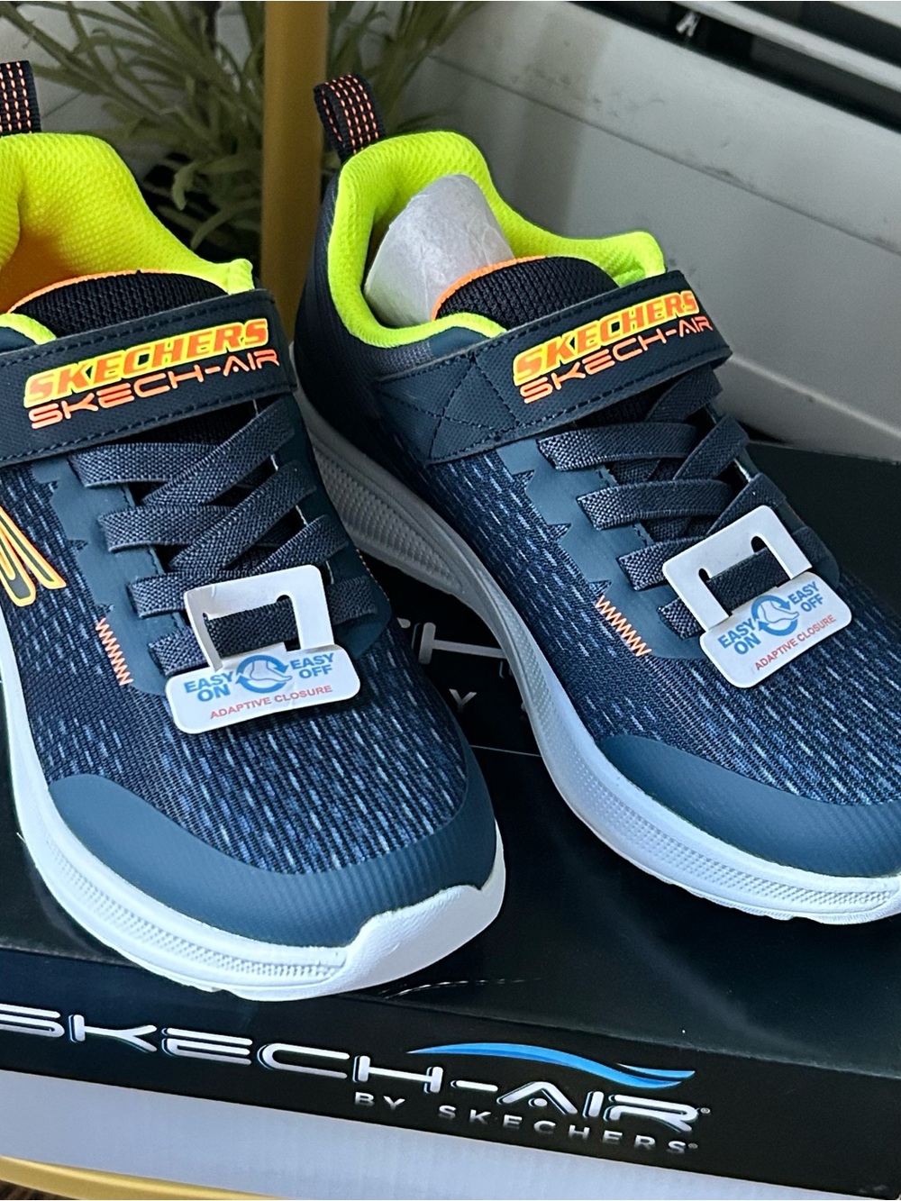 Skechers Kids Navy Blue and Neon Yellow Sneakers